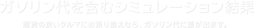 ガソリン代を含むシミュレーション結果 燃費の良いクルマにお乗り換えなら、ガソリン代に差が出ます。