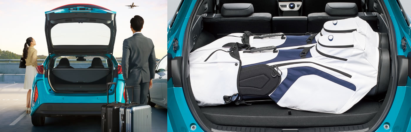 ゴルフバックが2個積めるラゲージスペース