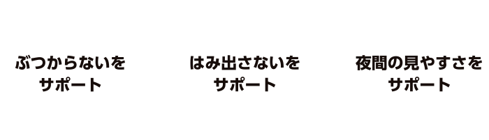 ぶつからないをサポート、夜間の見やすさをサポート、はみ出さないをサポート